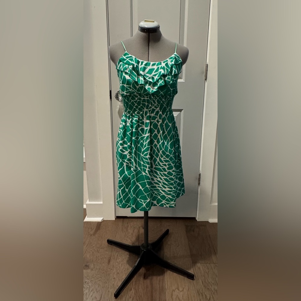 Green and White Spaghetti Strap Dress